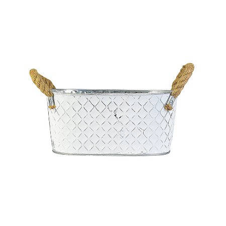 Vaso Branco Oval Losango M em Metal