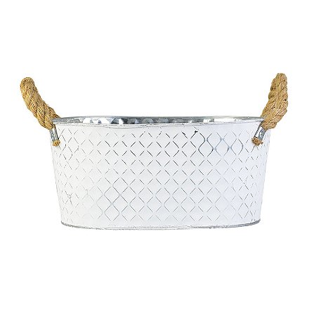 Vaso Branco Oval Losango G em Metal