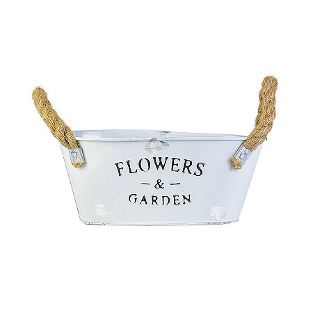 Vaso Branco Oval Flowers e Garden M em Metal
