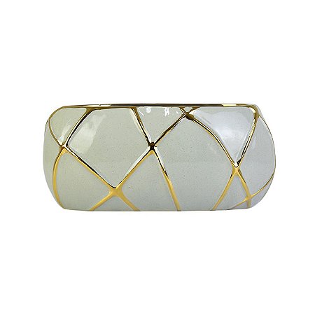 Vaso Cinza Losango Retangular Gold em Cerâmica