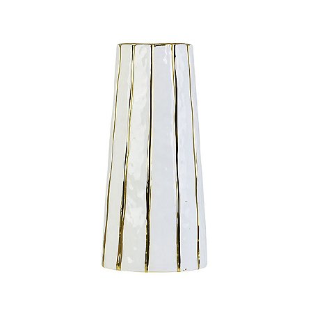 Vaso Linhas Gold Branco G em Cerâmica
