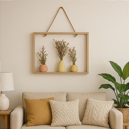 Quadro Retangular Vasado 3 Vasos em Madeira