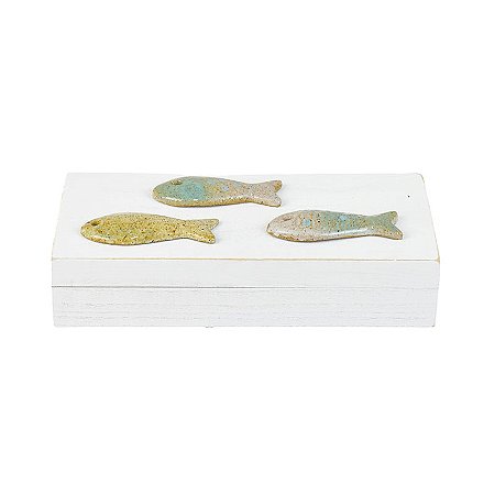 Porta Objetos Peixe G Branco em Madeira