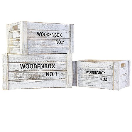 Jogo com 3 Caixotes Woodenbox em Madeira