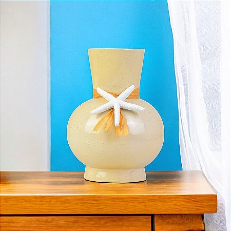 Vaso Bege Laço Estrela em Cerâmica
