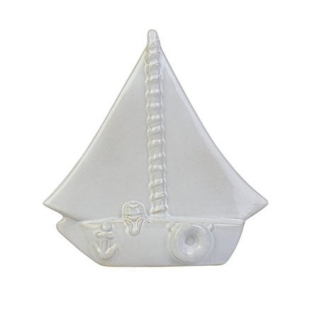 Enfeite Barco Branco G em Cerâmica