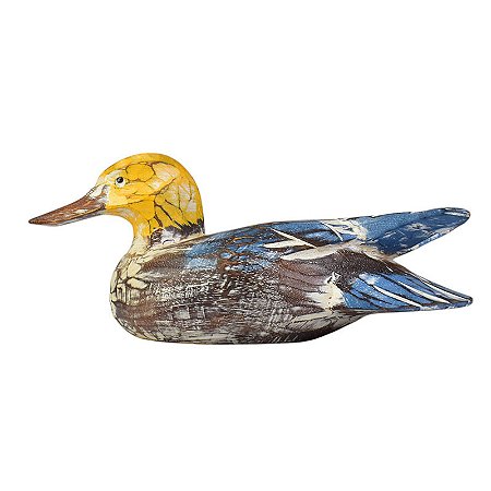 Enfeite Pato Rustico G Azul e Amarelo em Madeira