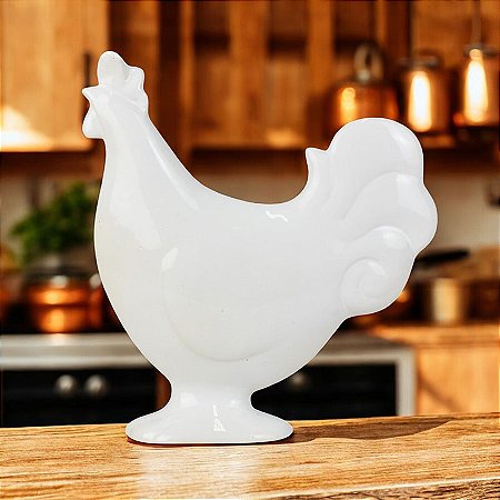 Enfeite Galinha Branca em Cerâmica