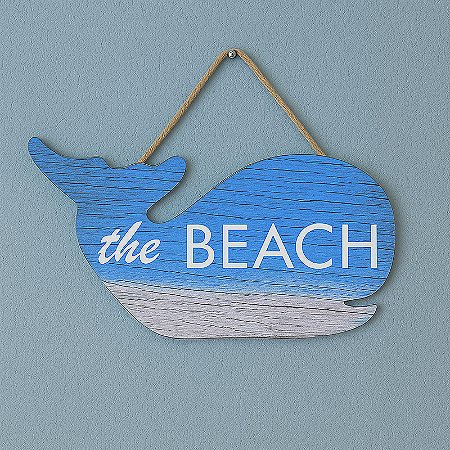 Placa Decorativa Baleia The Beach em Madeira
