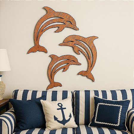 Jogo Com três Golfinhos de Parede em Madeira