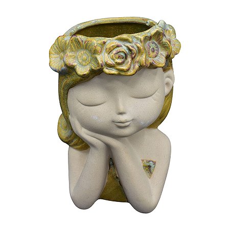 Vaso Meninas Coroa De Flores Olhos Fechados Verde Escuro