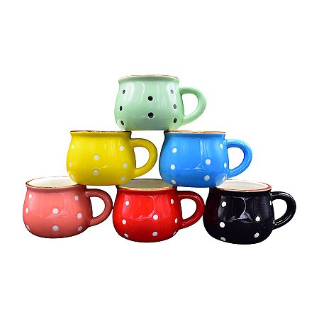 Jg c/6 Canecas Coloridas Com Bolinhas M