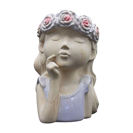 Vaso Menina Olhos Fechado Azul Flor