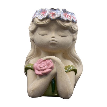 Vaso Menina Olhos Fechado Rosa