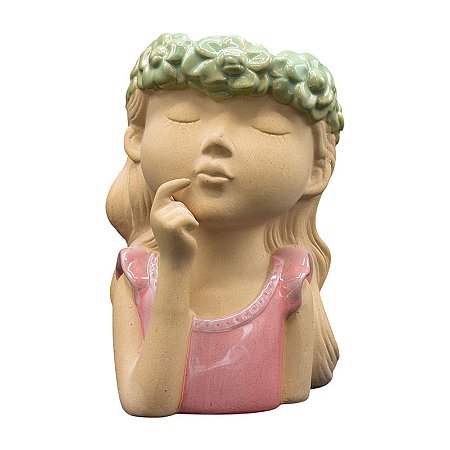 Vaso Menina Olhos Fechado Rosa