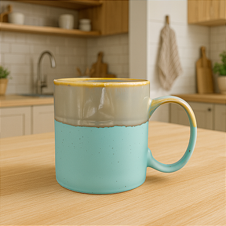 Xícara Cerâmica Cinza e Verde