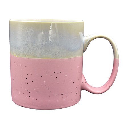 Xícara Cerâmica Branca e Rosa