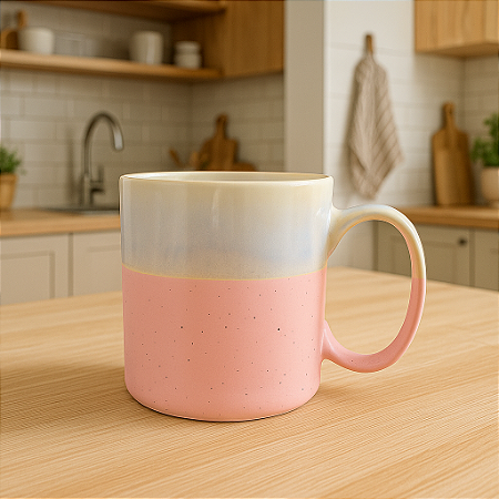 Xícara Cerâmica Branca e Rosa