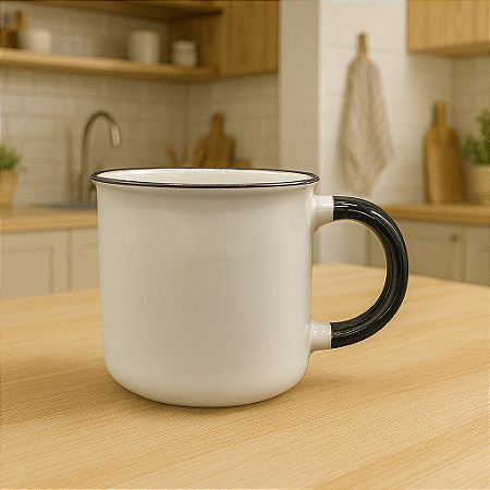 Xícara Cerâmica Branca Cabo Preto