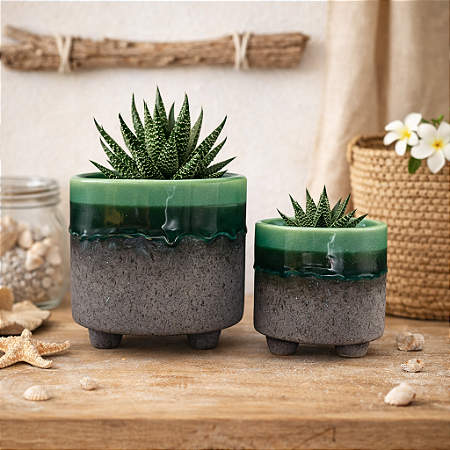 JG c/2 Vaso Degrade Verde Claro/Escuro