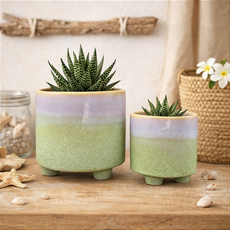 JG c/2 Vaso Degrade Cinza e Verde