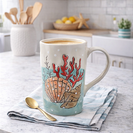 Xícara Cerâmica Branca Com Concha