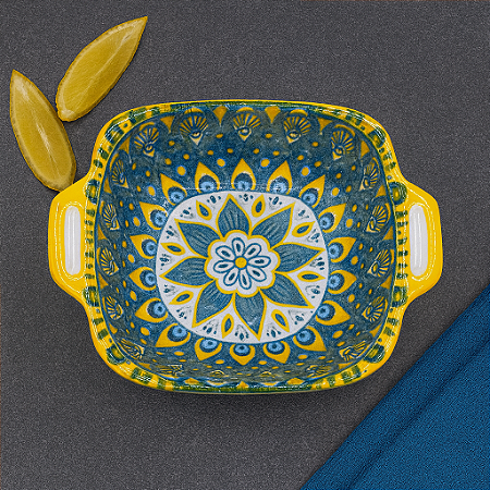 Molheira De Cerâmica Com Alças Amarela Verde