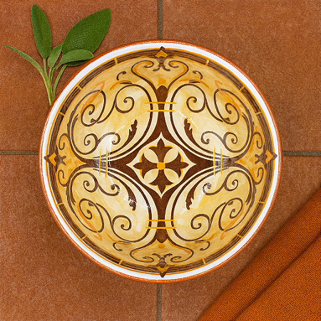 Molheira Cerâmica Redonda Marrom/Branco