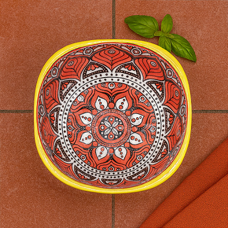 Molheira De Cerâmica Quadrados Vermelho/Preto