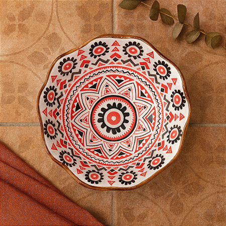 Molheira De Cerâmica Formato Petalas Vermelho/Preto