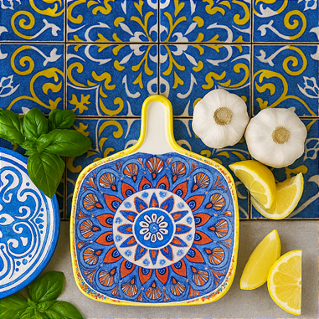 Molheira Cerâmica Amarelo/Azul