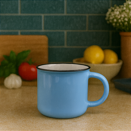 Xícara Cerâmica Com Borda Azul Bebê