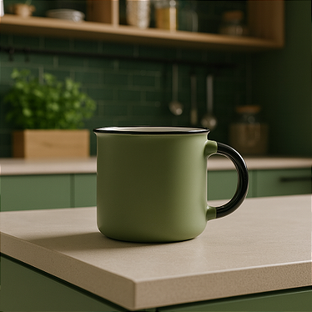 Xícara Cerâmica Verde Escuro Cabo Preto