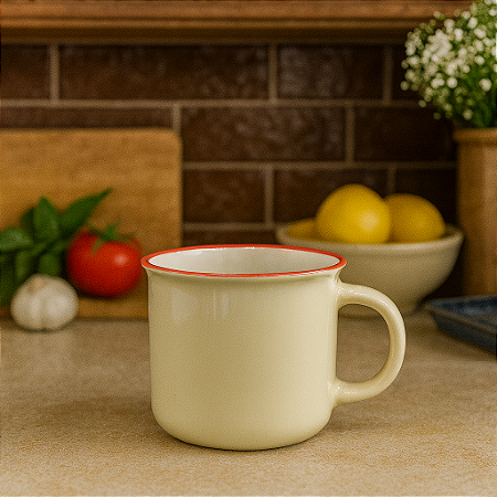 Xícara Cerâmica Com Borda Bege