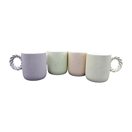 Jg C/4 Xicaras De Ceramica Cabo Torcido