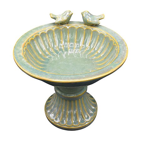 Prato Para Bolo Em Ceramica Passaros Verde