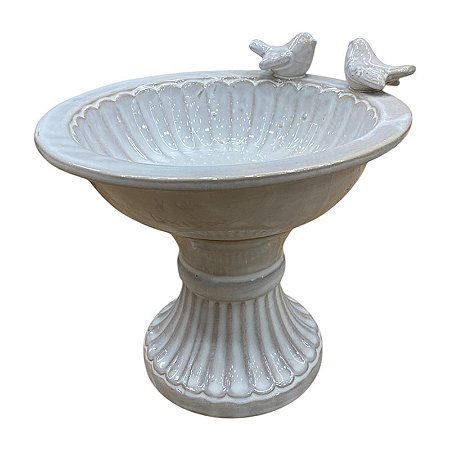 Prato Para Bolo Em Ceramica Passaros Branca