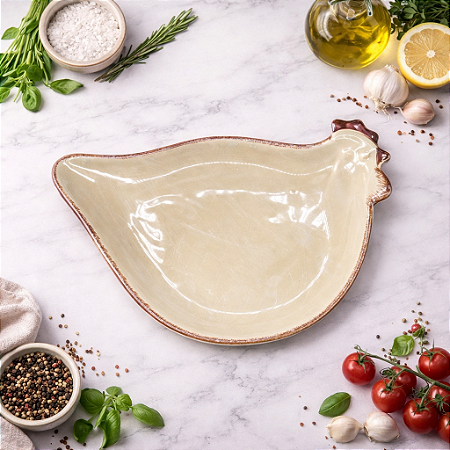 Prato Cerâmico De Galinha Cinza