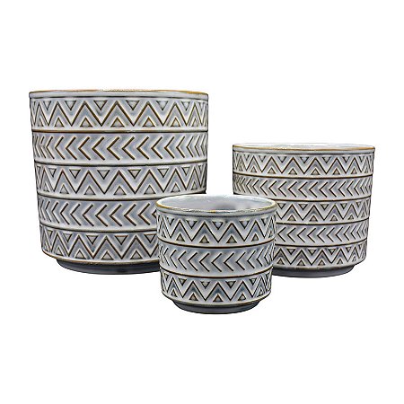 Kit De Vaso Cerâmica 3Pcs Cinza Formas