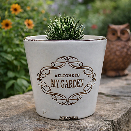 Vaso Welcome My Garden Branco