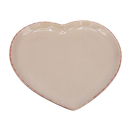 Prato De Ceramica Coração G Bege