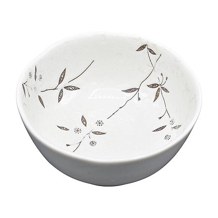 Tigela De Ceramica Com Flores  Branca