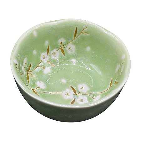 Tigela De Ceramica Com Flores Verde