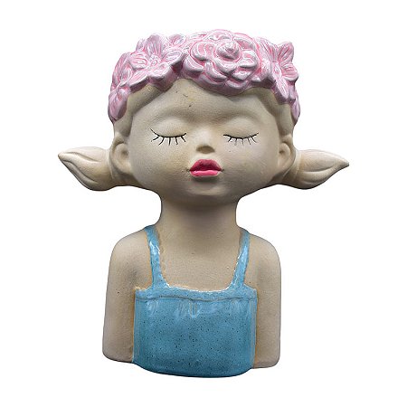 Vaso Menina Olhos Fechado Azul