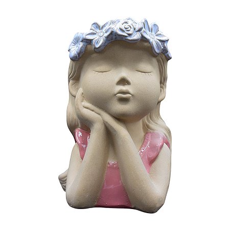 Vaso Menina Olhos Fechado Rosa