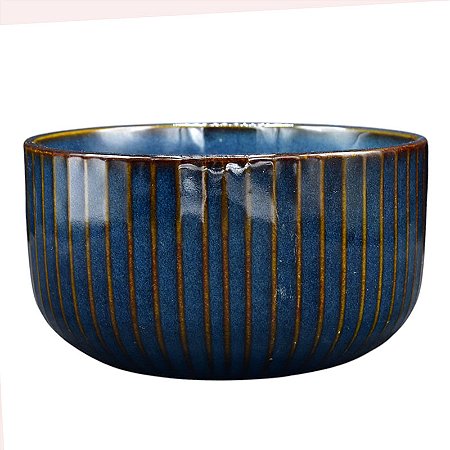 Tigela Azul Detalhes Em Linhas Verticais P