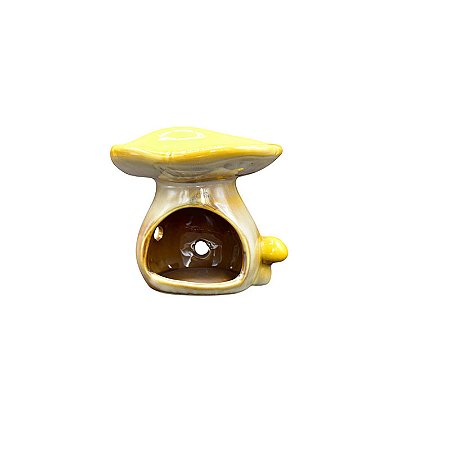 Cogumelo Em Ceramica Amarelo/Bege