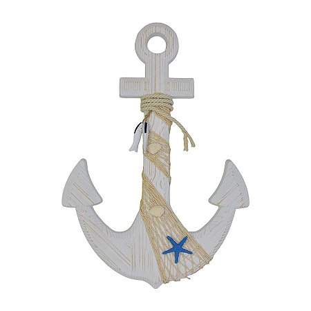 Enfeite Ancora De Madeira Sisal Com Peixes