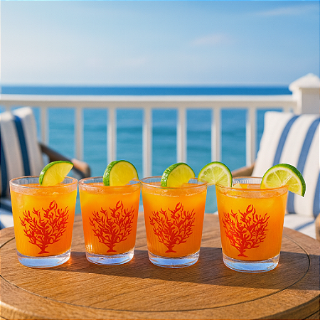 Jogo C/4 Copos Estampa Coral