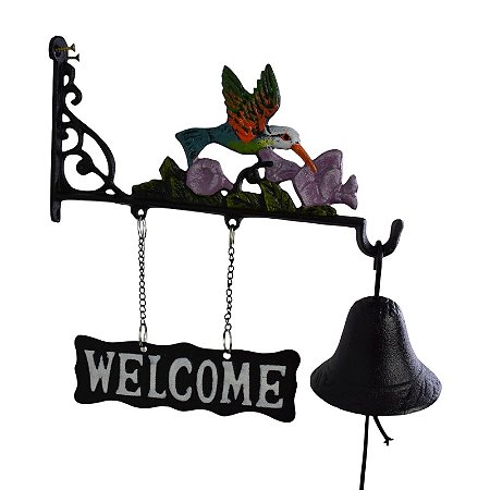 Placa Welcome Com Sino E Beija-Flor